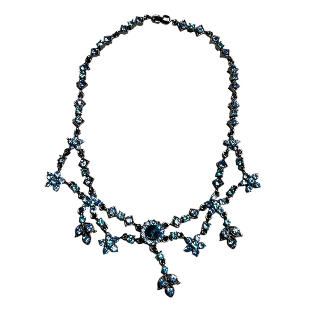 Silpada Designs Fine Sterling Silver Jewelry Blue Crystal Floral Necklace